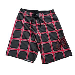 Hulakai Board Shorts Size 34 Hawaii Black Red Beach Surf Swim